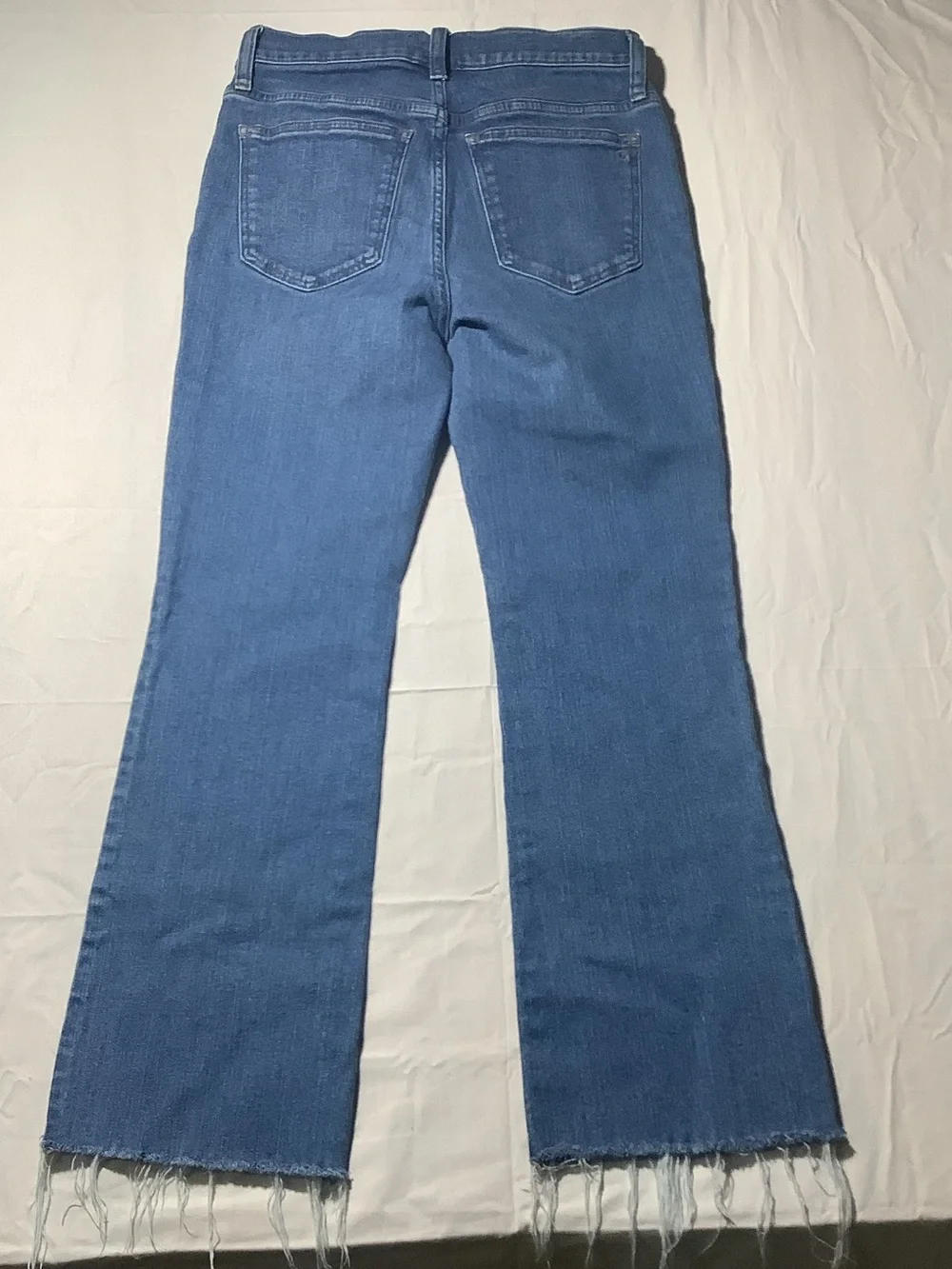 Madewell Medium Blue Mid Rise Kick Out Frayed-Hem Jeans